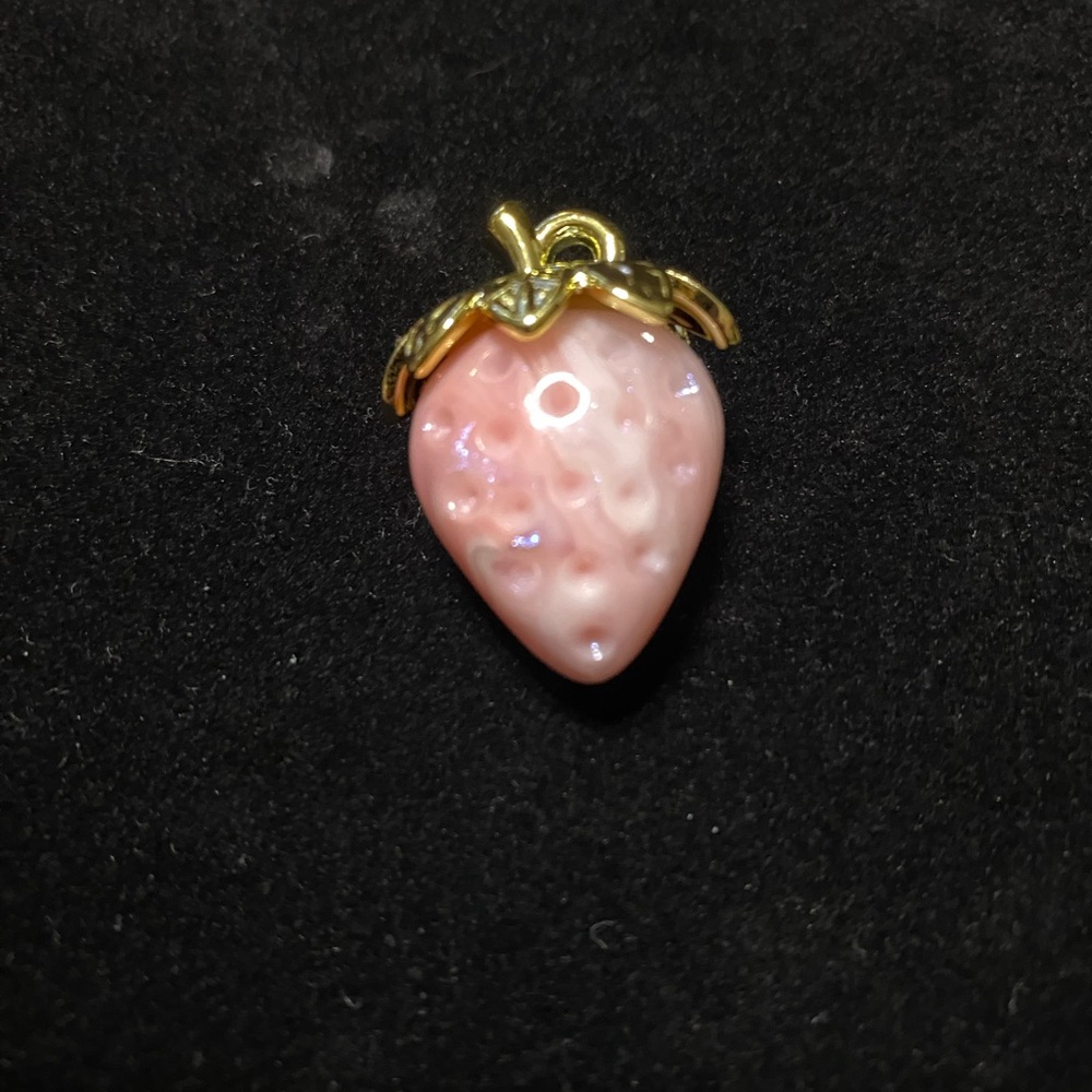 Strawberry Pendant with Gold Accents Charming Pink Puffy NWOT